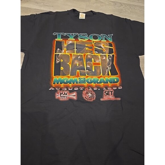 Mike Tyson He's Back Black T-Shirt MGM Grand August 1995 Fight Deadstock Boxing - Picture 1 of 8